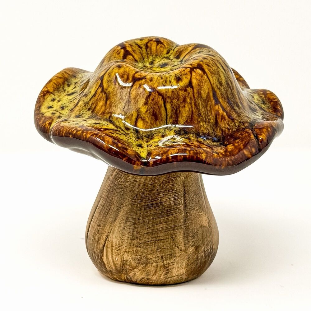 Vintage Ceramic Mushroom Figurine Brown Drip Glaze Toadstool Cottagecore Decor - Picture 4 of 7